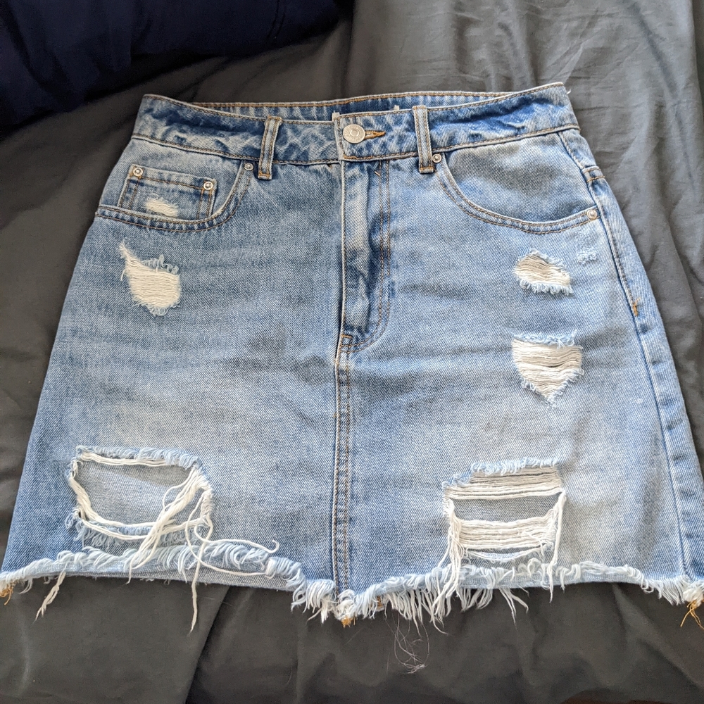 Brand Unknown Distressed Denim Mini Skirt